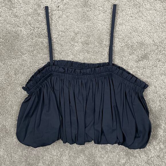 Cinq a Sept Ivee Crop Bubble Hem Tank Top Navy Blue Size L Quiet Luxury - Picture 4 of 11